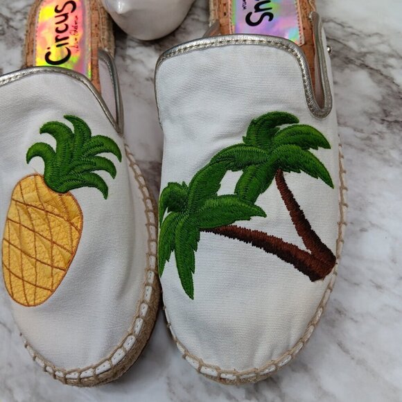 CIRCUS by Sam Edelman Women's Pineapple Palm tree Embroidery Espadrille Mules 10 - Picture 7 of 11